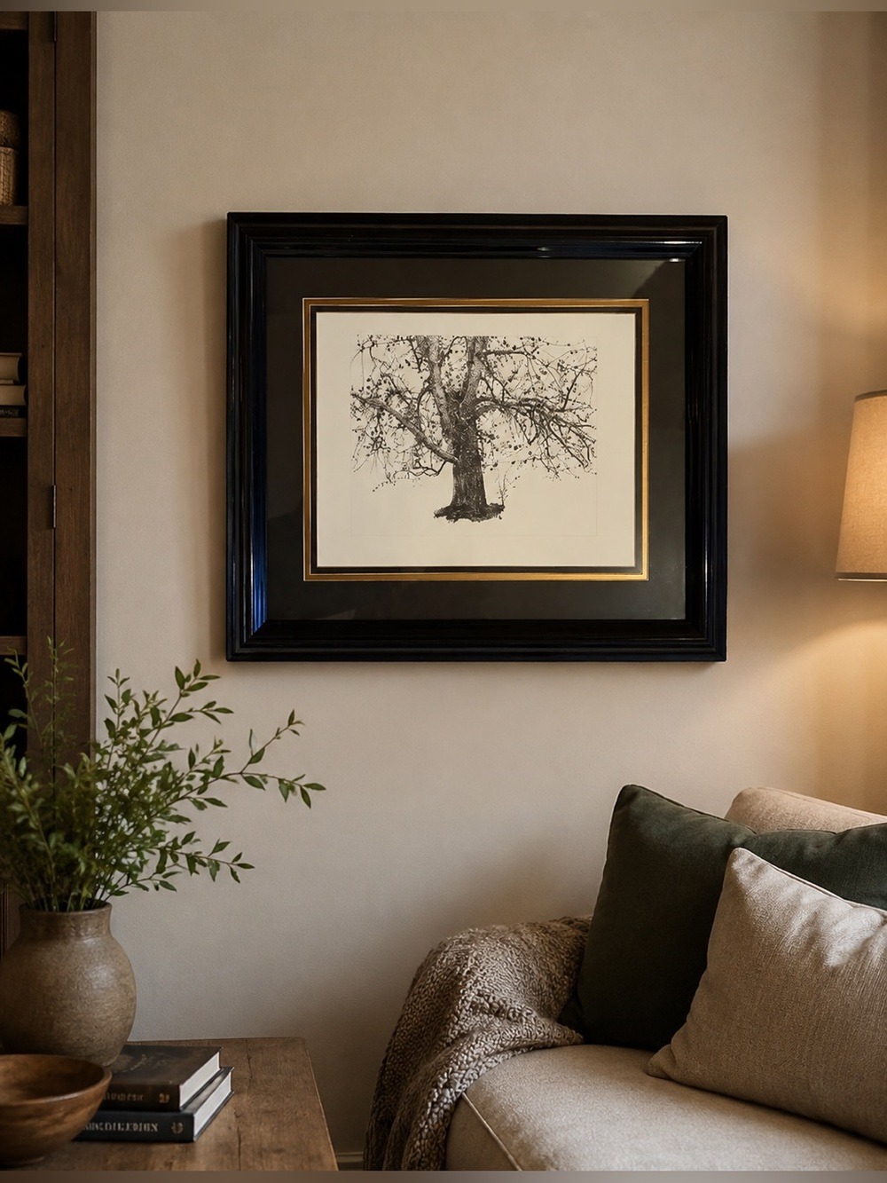 Elegant Framed Tree 🌲 Art Print • 24” Wide • Classic Black & Gold Frame • Nature